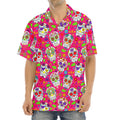 Pink Sugar Skull Pattern Print Aloha Shirt