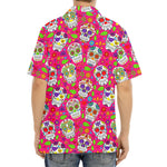 Pink Sugar Skull Pattern Print Aloha Shirt