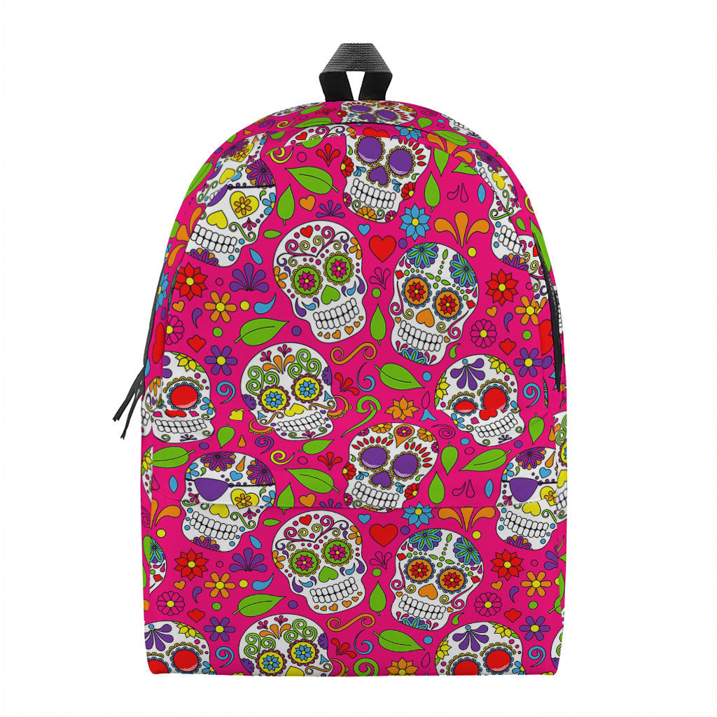Pink Sugar Skull Pattern Print Backpack