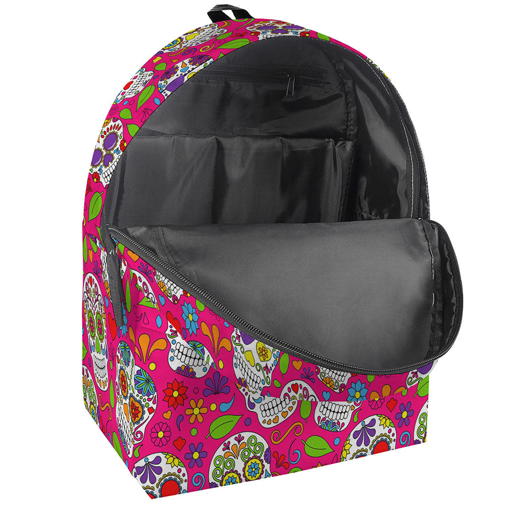 Pink Sugar Skull Pattern Print Backpack