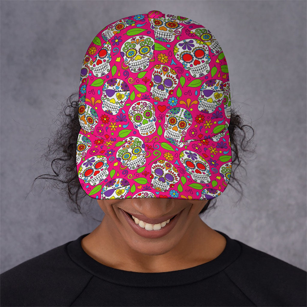 Pink Sugar Skull Pattern Print Baseball Cap