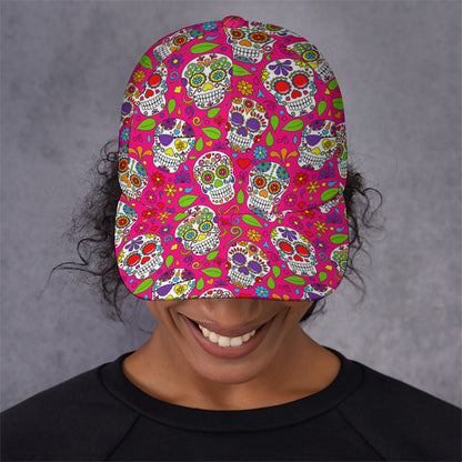 Pink Sugar Skull Pattern Print Baseball Cap