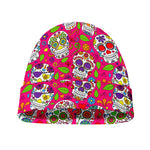 Pink Sugar Skull Pattern Print Beanie