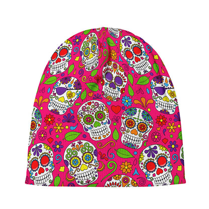 Pink Sugar Skull Pattern Print Beanie