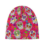 Pink Sugar Skull Pattern Print Beanie