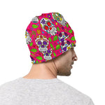 Pink Sugar Skull Pattern Print Beanie