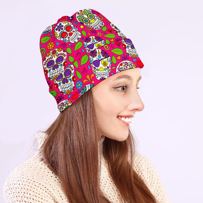 Pink Sugar Skull Pattern Print Beanie