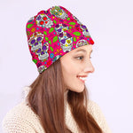 Pink Sugar Skull Pattern Print Beanie