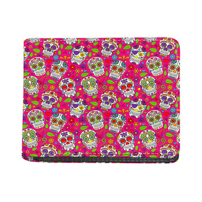 Pink Sugar Skull Pattern Print Bifold Wallet