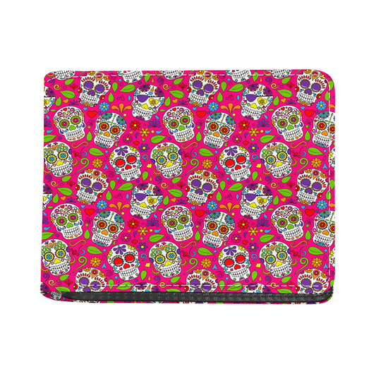 Pink Sugar Skull Pattern Print Bifold Wallet