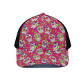 Pink Sugar Skull Pattern Print Black Mesh Trucker Hat
