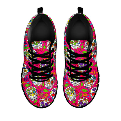 Pink Sugar Skull Pattern Print Black Running Shoes