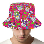 Pink Sugar Skull Pattern Print Bucket Hat