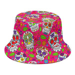 Pink Sugar Skull Pattern Print Bucket Hat