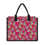 Pink Sugar Skull Pattern Print Canvas Tote Bag
