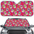 Pink Sugar Skull Pattern Print Car Windshield Sun Shade