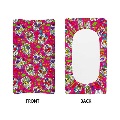 Pink Sugar Skull Pattern Print Changing Pad Cover
