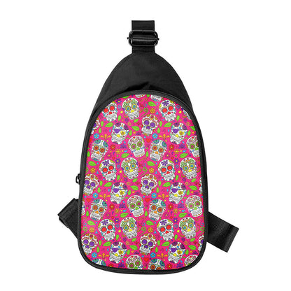Pink Sugar Skull Pattern Print Chest Bag