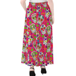 Pink Sugar Skull Pattern Print Chiffon Maxi Skirt