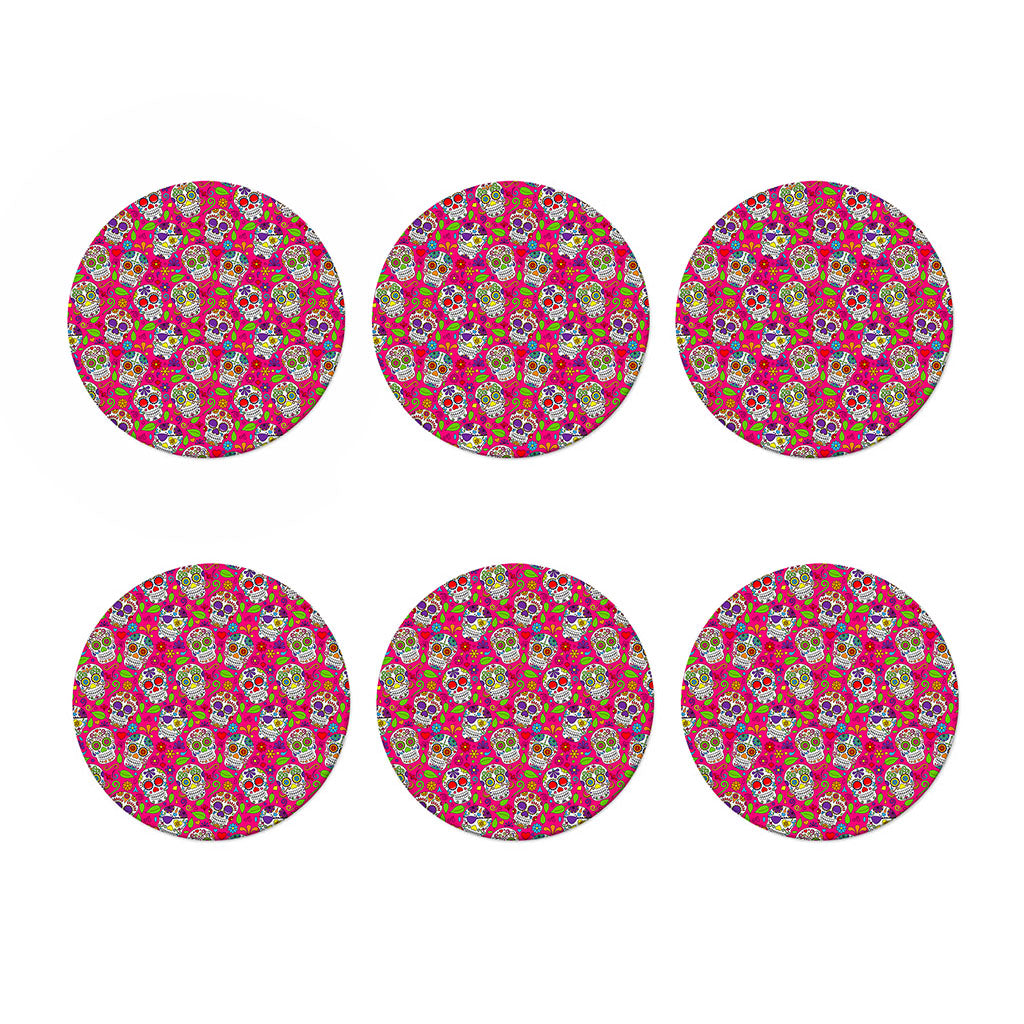 Pink Sugar Skull Pattern Print Coaster Set