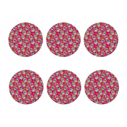 Pink Sugar Skull Pattern Print Coaster Set