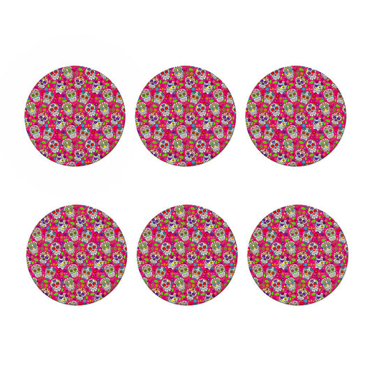 Pink Sugar Skull Pattern Print Coaster Set