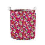 Pink Sugar Skull Pattern Print Collapsible Laundry Basket