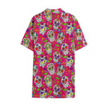 Pink Sugar Skull Pattern Print Cotton Hawaiian Shirt