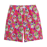 Pink Sugar Skull Pattern Print Cotton Shorts