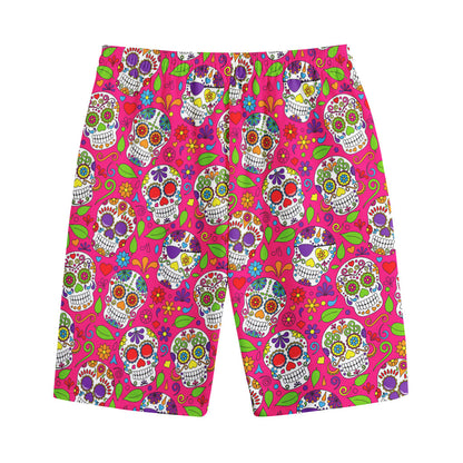 Pink Sugar Skull Pattern Print Cotton Shorts