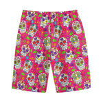 Pink Sugar Skull Pattern Print Cotton Shorts