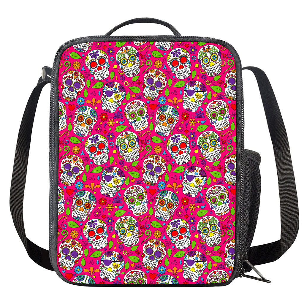 Pink Sugar Skull Pattern Print Crossbody Lunch Bag