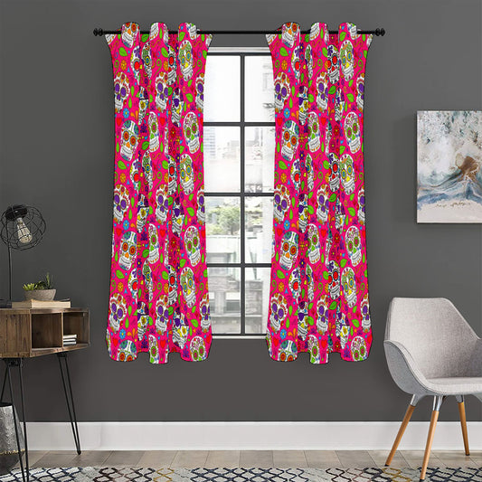 Pink Sugar Skull Pattern Print Curtain