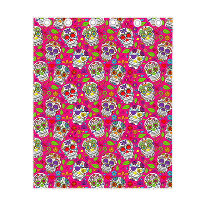 Pink Sugar Skull Pattern Print Curtain
