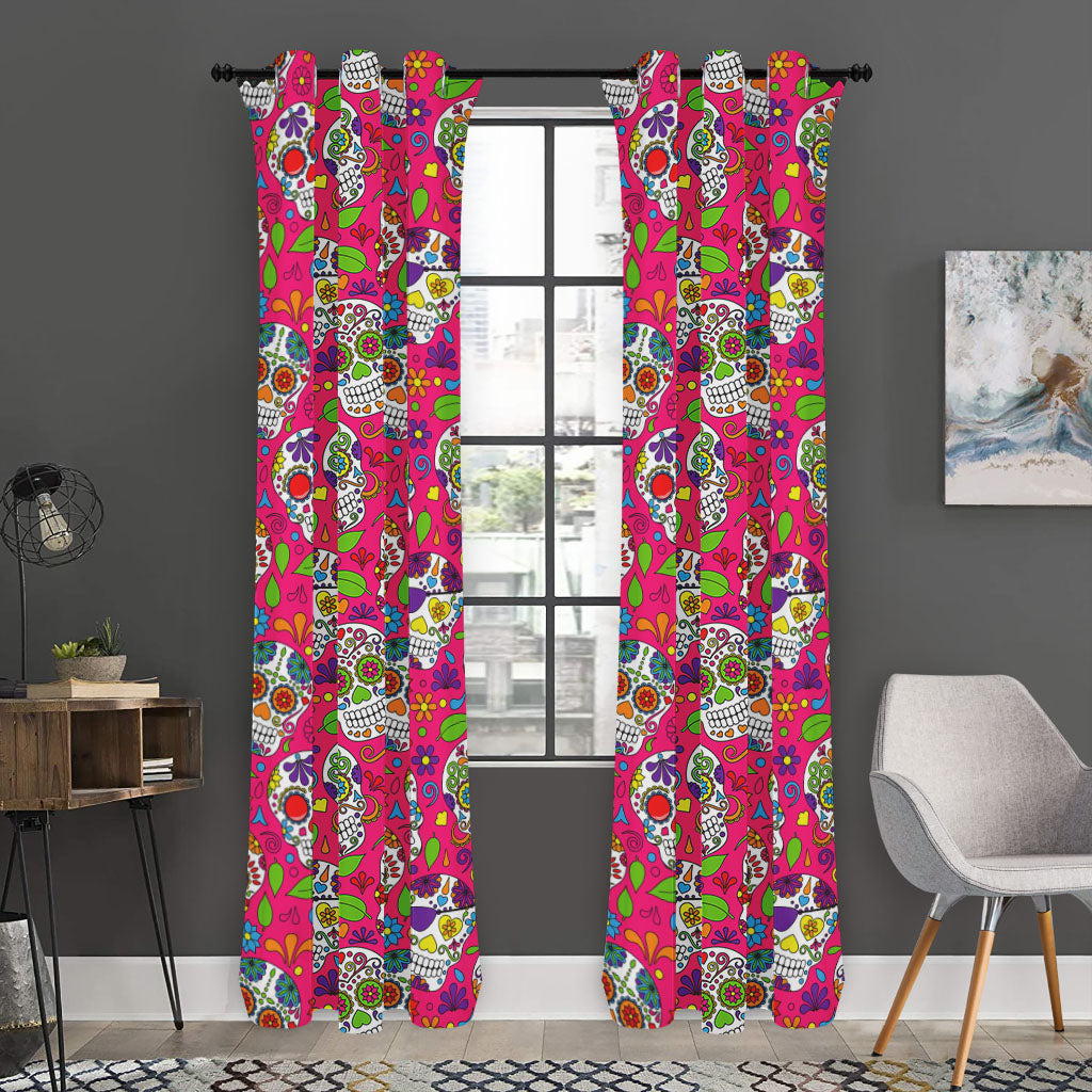 Pink Sugar Skull Pattern Print Curtain