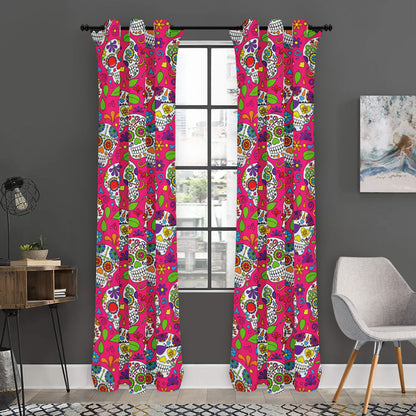 Pink Sugar Skull Pattern Print Curtain