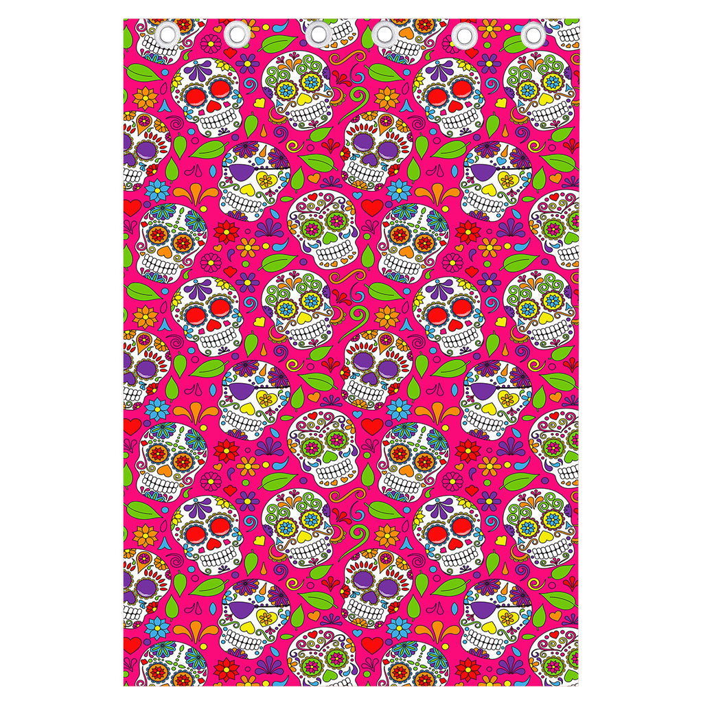 Pink Sugar Skull Pattern Print Curtain