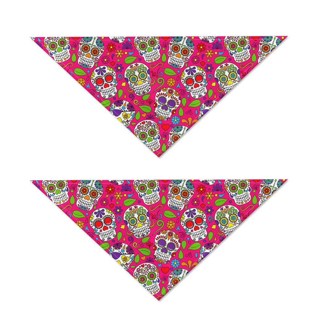 Pink Sugar Skull Pattern Print Dog Bandana