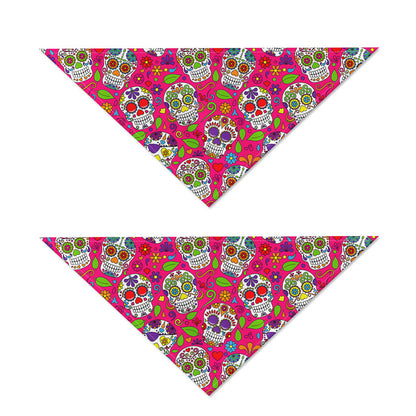 Pink Sugar Skull Pattern Print Dog Bandana