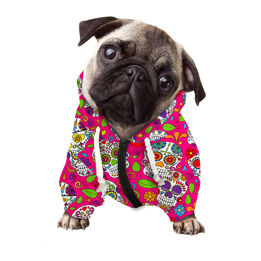 Pink Sugar Skull Pattern Print Dog Zip Up Hoodie