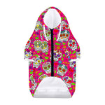 Pink Sugar Skull Pattern Print Dog Zip Up Hoodie