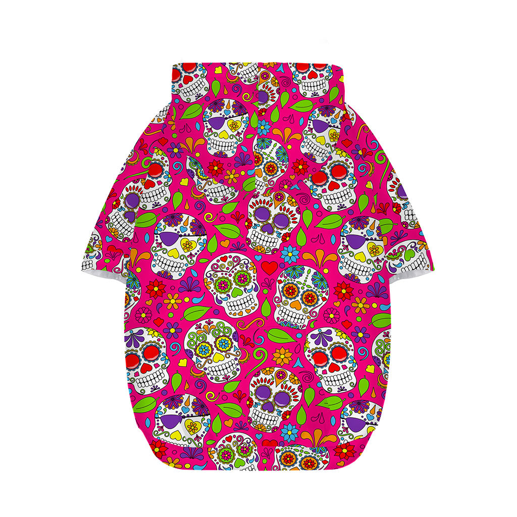 Pink Sugar Skull Pattern Print Dog Zip Up Hoodie