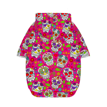 Pink Sugar Skull Pattern Print Dog Zip Up Hoodie