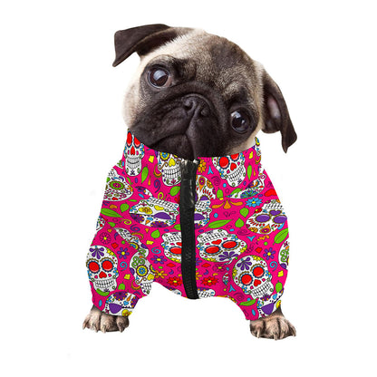 Pink Sugar Skull Pattern Print Dog Zip Up Jacket