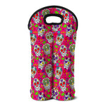 Pink Sugar Skull Pattern Print Double Neoprene Wine Tote