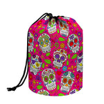 Pink Sugar Skull Pattern Print Drawstring Makeup Bag