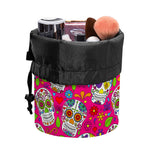 Pink Sugar Skull Pattern Print Drawstring Makeup Bag