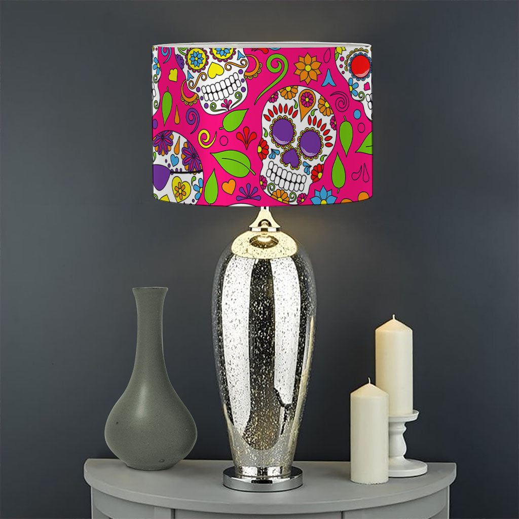 Pink Sugar Skull Pattern Print Drum Lamp Shade