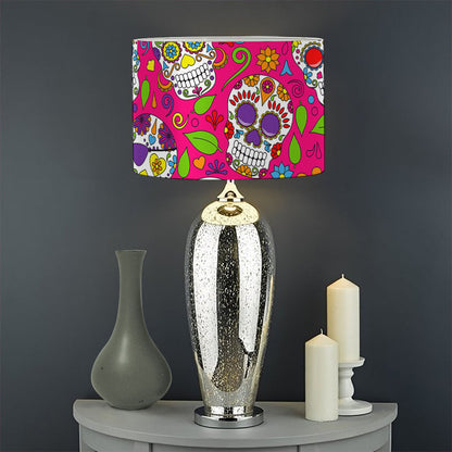 Pink Sugar Skull Pattern Print Drum Lamp Shade