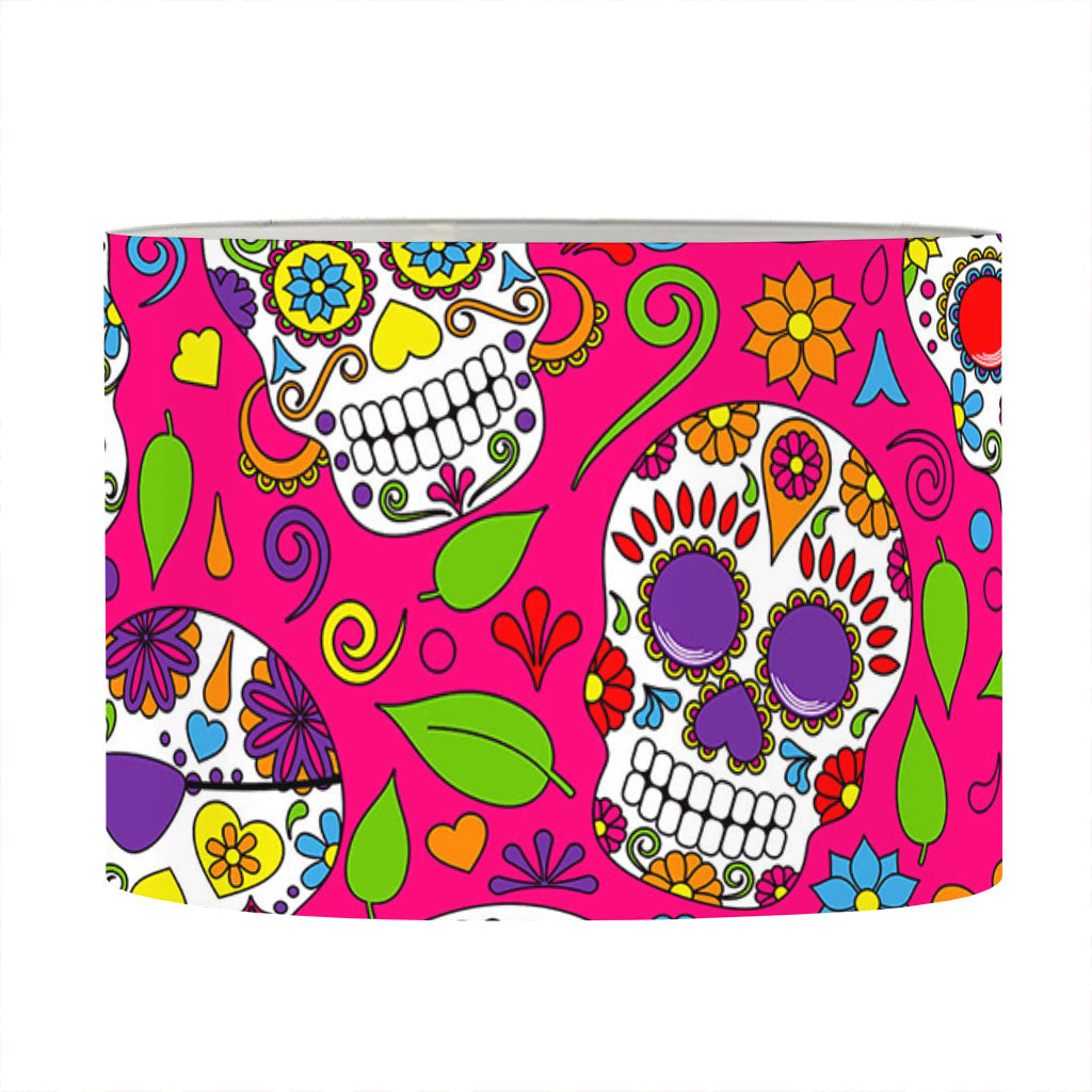Pink Sugar Skull Pattern Print Drum Lamp Shade